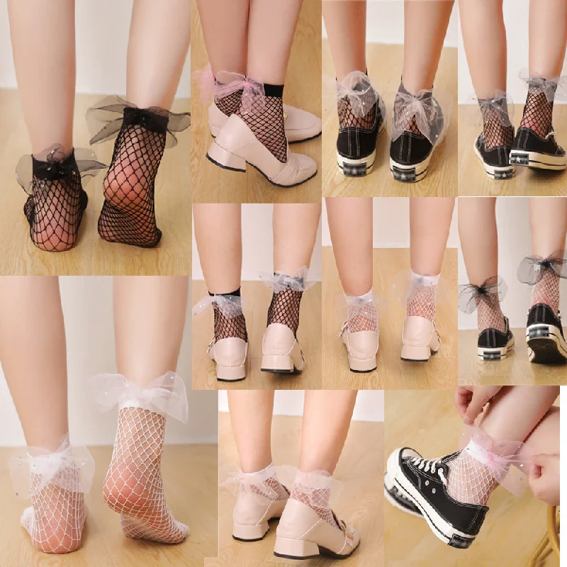 2019 New High Quality Casual Women Ruffle Fishnet Ankle High Mesh Lace Fish Net Short Funny Harajuku Thin Star Bow Kawaii Socks