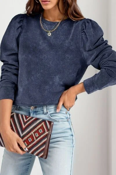 Ruffled SweatshirtsRound Neck Puff Sleeve Sweatshirt