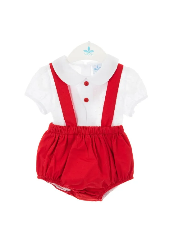 Sardon Baby Dungaree Two-Piece Set Red & White