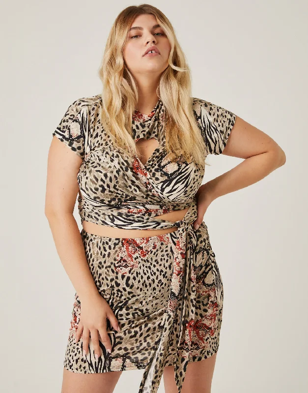 Plus Size Mixed Animal Print Set