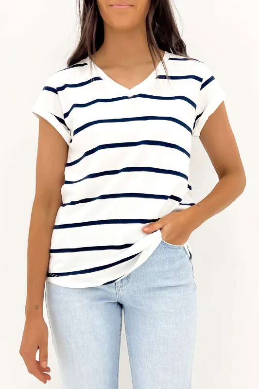 Hip-Hop T-ShirtsManly Stripe Vee Tee White Navy Strip