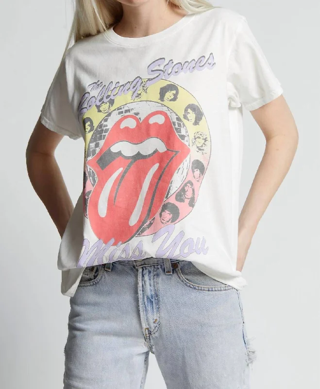 Studded T-ShirtsUnisex - Rolling Stones Miss You Tee In White