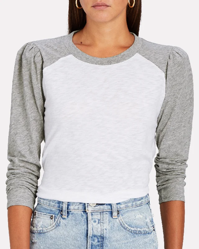 Cropped T-ShirtsVeronica Beard Women's Mason Baseball Tee, White/Heather Grey